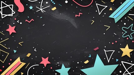 cute chalkboard doodle stars and comet with copy space black background