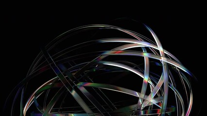 Aufkleber - Abstract animation, colorful rotating rings on black background, 4k seamless looped video, 3d render
