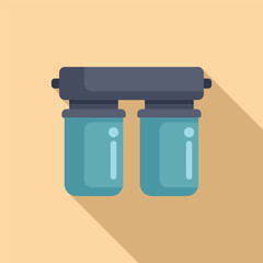 Poster - minimalist flat design binoculars icon illustration with long shadow, isolated on blue background, s