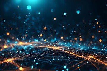 Fototapete - Futuristic data technology background. with neon lights and glowing orbs