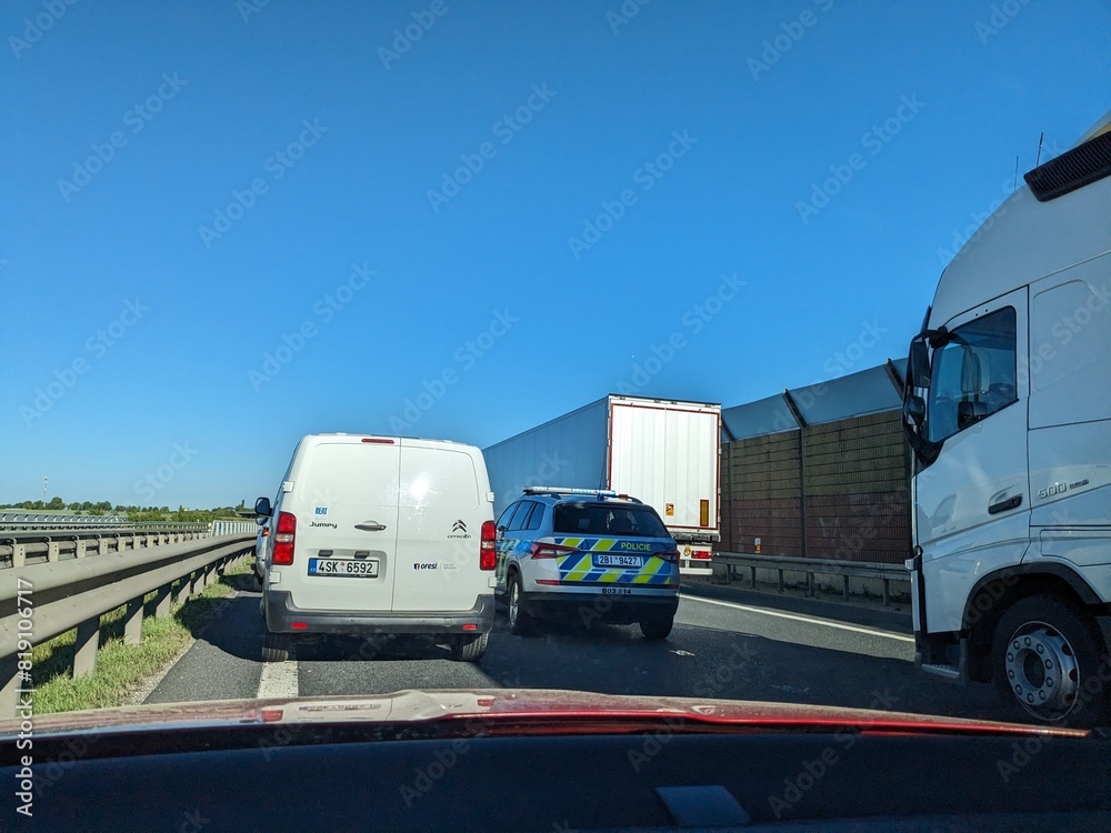 Prague,Czech Republic-January 8 2025: A police car speeds on the