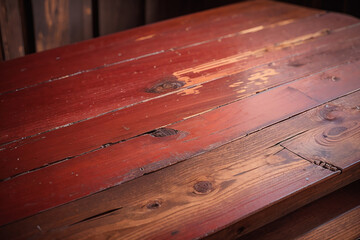 Side view photo of a red colored old wooden texture background, design template