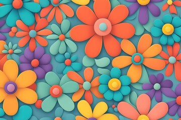 Wall Mural - Colorful floral pattern in cartoon style. flowers and leaves with playful features seamless pattern background