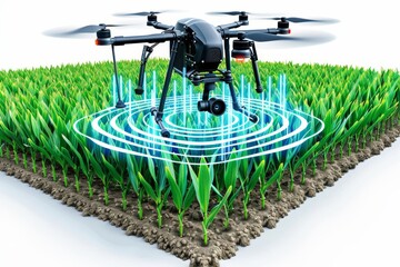 Wall Mural - Floral agriculture with eco-friendly drone technology enhances crop health, digital farming, and remote sensing for efficient modern agricultural practices.