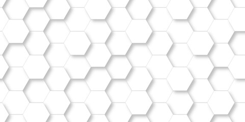 Abstract Vector pattern with hexagonal white and gray technology line paper background. Hexagonal 3d grid tile and mosaic structure mess cell. white and gray hexagon honeycomb geometric copy space.