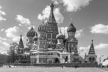 Wall Mural - Humanity Heritage Day, Black white picture Red Square, St. Basil's Cathedral, Kremlin, Ancient architecture, wonders of the world, national landmark, culture, architecture