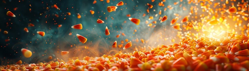 Canvas Print - A bunch of corn kernels are scattered across a blue background