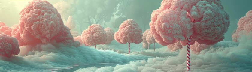 Wall Mural - A beautiful pink and white forest with trees and clouds