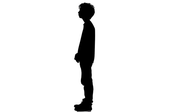 Silhouette of a person standing sideways, isolated against a transparent background. Concept of anonymity, solitude, and mystery.