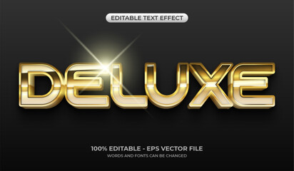 Wall Mural - 3D Deluxe text effect. Editable text in glossy gold color. Shiny typography on a black background