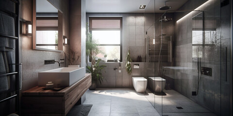 Wall Mural - Stylish interior of bathroom in modern house in Fusion style.