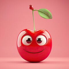 Canvas Print - Cute Cartoon Cherry Food Fruit Character with Big Eyes