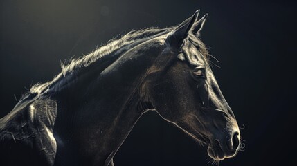 Wall Mural - Close up of a horse's head against a black background. Suitable for various design projects