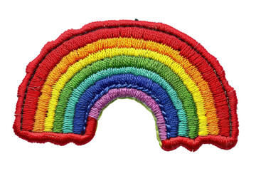colorful embroidered rainbow patch with vibrant red, orange, yellow, green, blue, and purple stripes