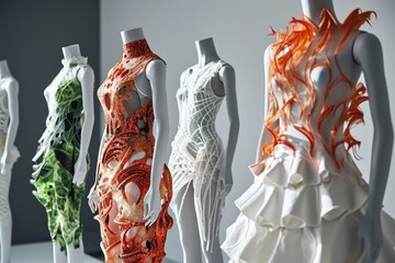 fashion line influenced by biotechnology, featuring living organisms or biofabricated materials