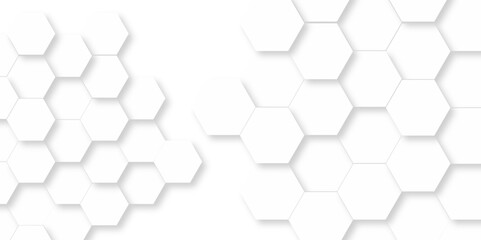 Abstract pattern with hexagonal white and gray technology line paper background. Hexagonal 3d vector grid tile and mosaic structure mess cell. white and gray hexagon honeycomb geometric copy space.