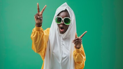 Wall Mural - Woman Posing with Peace Signs