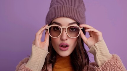 Poster - Stylish Woman Posing with Sunglasses