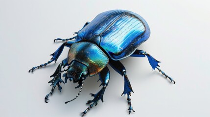 Poster - Close up of a blue beetle on a white surface. Suitable for nature and insect themes