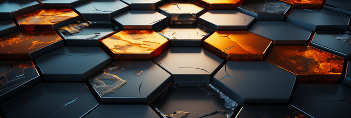 Poster - futuristic hexagonal wall design with multifunctional space-age materials in wide format