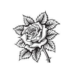 black and white rose flower tatto design isolated on white background