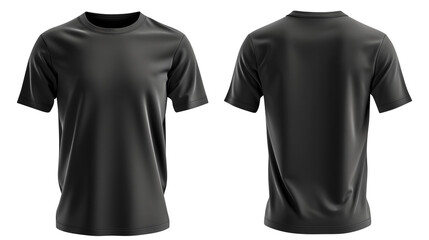 Wall Mural - Black blank t shirt template from two sides isolated on transparent white background, clipping path