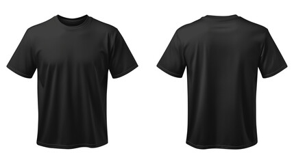Wall Mural - Black blank t shirt template from two sides isolated on transparent white background, clipping path