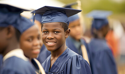 An elated young man poses in his graduation cap and gown, radiating pride and joy for his college accomplishment.