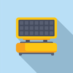 Poster - Flat design vector illustration of a solar panel display on a modern yellow bench with a long shadow
