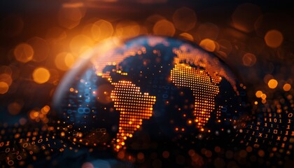 Poster - Digital earth globe, glowing digital world map with data and global network connections on dark background, tech concept for internet technology or business exchange