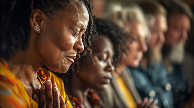 Diverse Group Of Christian People Praying Together