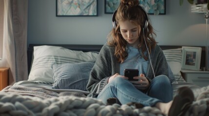 Woman Relaxing with Headphones at Home