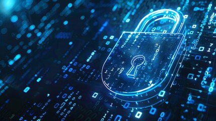Poster - Glowing digital padlock symbolizing cyber security, data protection, and privacy in a networked digital environment.