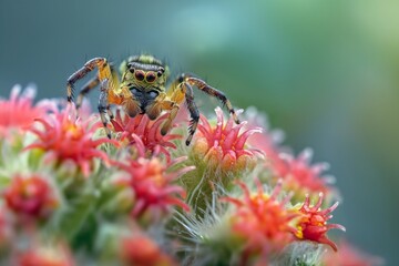 Sticker - AI generated illustration of a spider on a vibrant flower