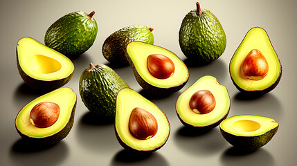 Set of delicious avocado fruits, cut out