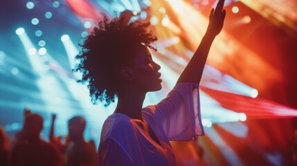 Wall Mural - Woman Enjoying Nighttime Music Festival