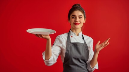 Wall Mural - A Confident Female Chef Presenting