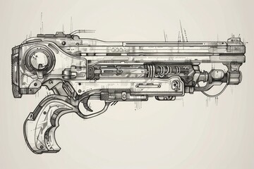 Poster - Detailed illustration of a steam powered gun. Suitable for technology and steampunk themes