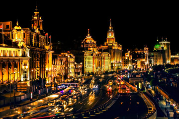 Wall Mural - Old Customs Building Bank Building Bund Shanghai China at Night