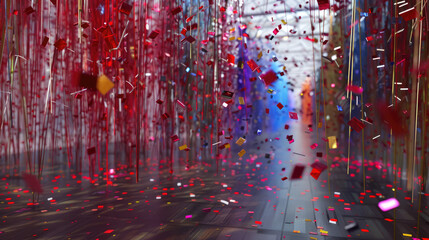 Wall Mural - red, colorful confetti, 1000, rods, white, blue, floor, Neural networks on your computer capture nature's essence, fueling conviction in digital realms