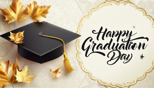 Happy Graduation Day Card - Marketing Post for Graduation - Students Finishing College Succesfully - Greetings Card for University Students Congratulations - University Hat and Festivity