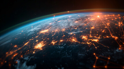 Wall Mural - a close up of the earth with a network of lights on it