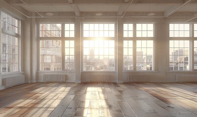 Poster - Empty room with large windows in apartment