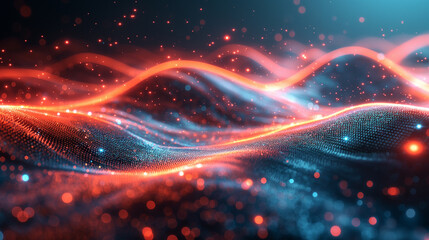 A computer generated image of a black ocean with red lines and dots