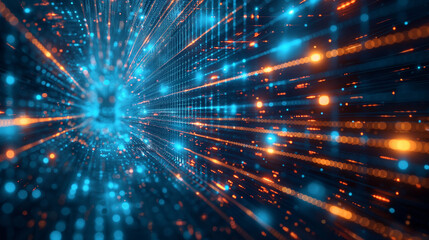 Wall Mural - A bright blue and orange light is shooting out of a tunnel