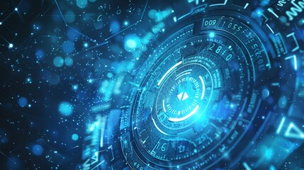 Poster - Futuristic digital interface with glowing blue elements and data visualization in a high-tech science fiction concept.