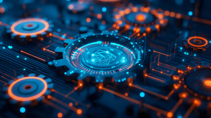 A blue background with many gears on it