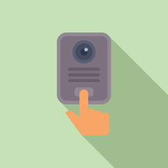 Poster - Vector illustration of a finger pressing a doorbell, in flat design style with a shadow