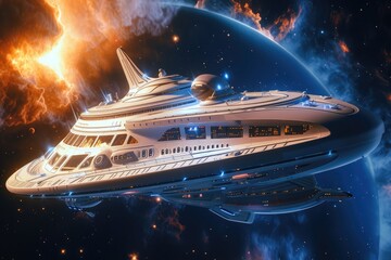 Canvas Print - Futuristic Odyssey: The Launch of the Celestial Cruiser