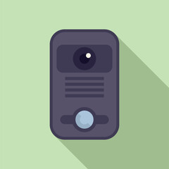 Poster - Vector illustration of a sleek, modern intercom system against a soft green background with long shadow